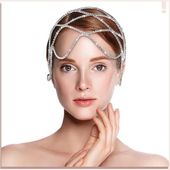Taiyin 2 Pcs 1920s Headpiece Accessories for Women Crystal Rhinestone Head Chain